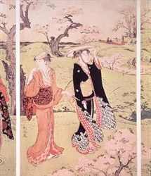 江戸近郊の朝霞山の桜、1787〜88年頃（色木版画）